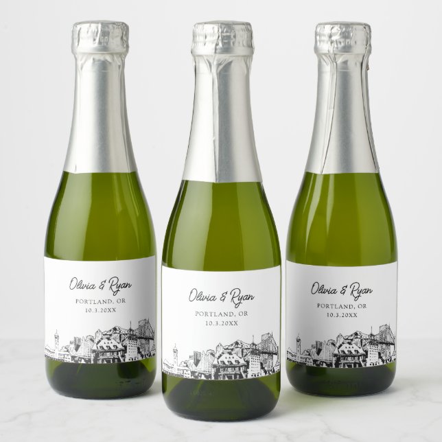 Classy Portland Wedding Favour Custom Mini Sparkling Wine Label (Bottles)