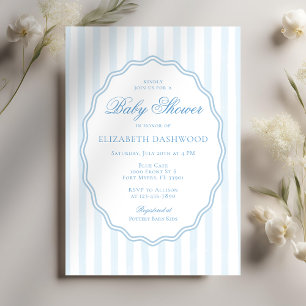 Classy Preppy Stripes Wavy Frame Coast Baby Shower Invitation