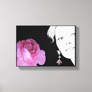 Classy pretty woman in pink rose quirky fine art  canvas print