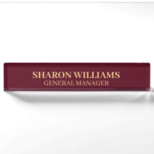 Classy Professional Burgundy Red Office Title Nameplate