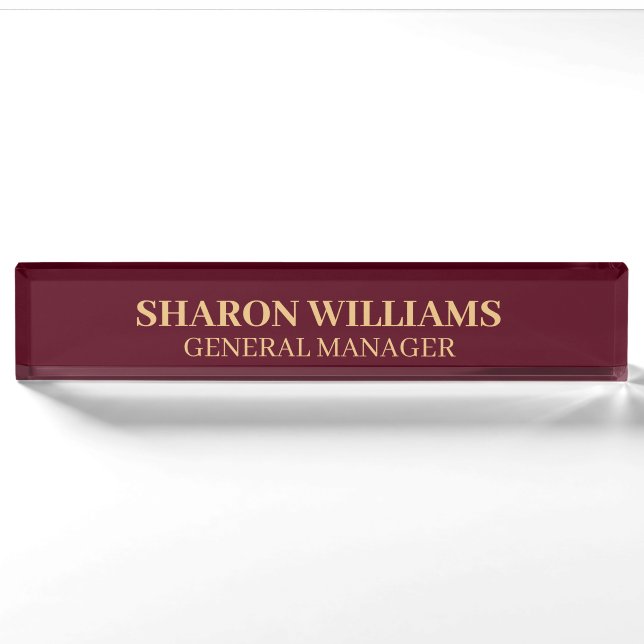 Classy Professional Burgundy Red Office Title Nameplate (Front)
