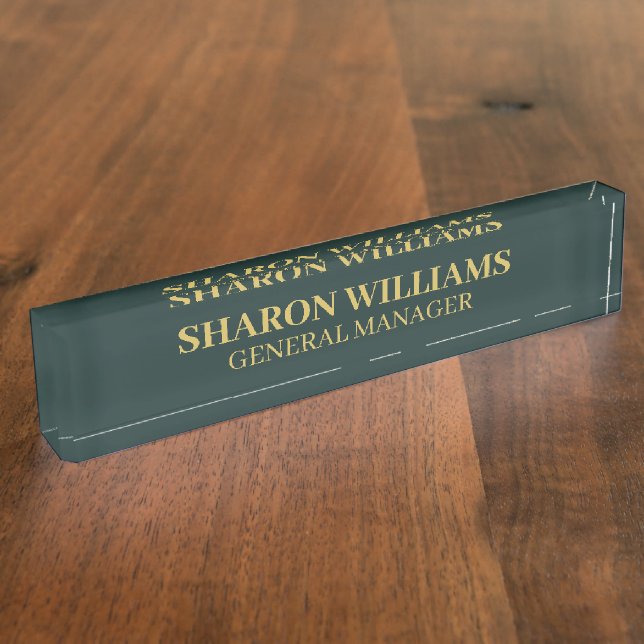 Classy Professional Dark Green & Gold Office Title Nameplate (Side)
