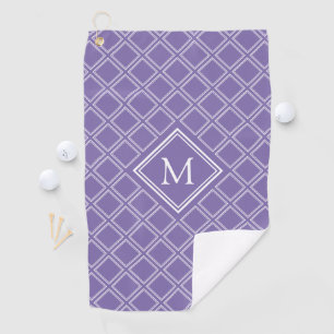 Classy Purple and White Diamond Pattern Monogram Golf Towel
