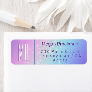 Classy Purple & Blue Bokeh Star Monogram Address