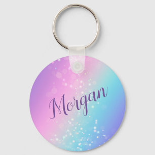 Classy Purple & Blue Bokeh Star, Name or Monogram Keychain