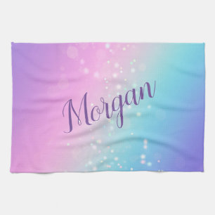 Classy Purple & Blue Bokeh Star, Name or Monogram  Kitchen Towel