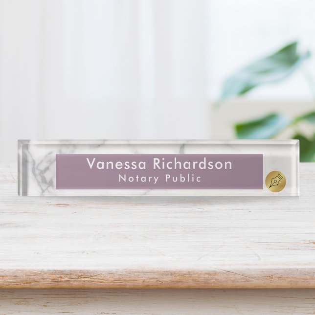 Classy Purple & Grey Marble Custom Notary  Nameplate (Creator Uploaded)