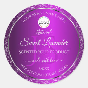 Classy Purple Logo Initials Glitter Product Labels