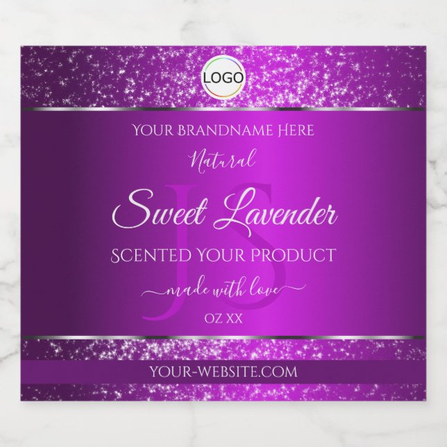 Classy Purple Logo Initials Glitter Product Labels (Single Label)