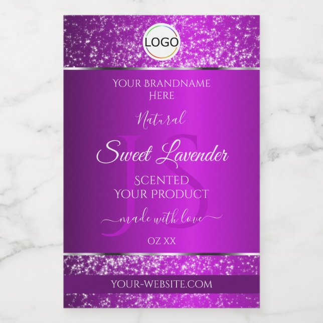 Classy Purple Logo Initials Glitter Product Labels (Single Label)