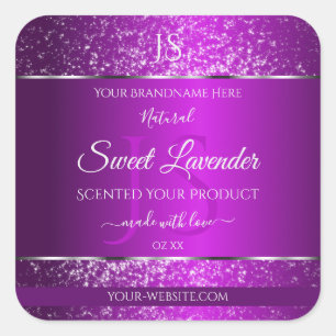 Classy Purple with Glitter Initials Product Labels