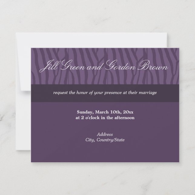 Classy Purple Zebra Wedding Invitation (Front)