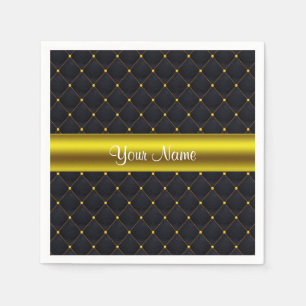 Classy Quilted Black and Gold Personalized Napkin