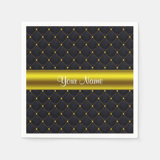 Classy Quilted Black and Gold Personalized Napkin