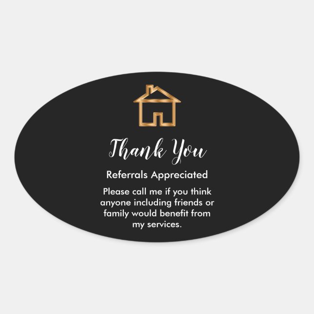 Classy Real Estate Agent Referral Thank You Oval Sticker (Front)