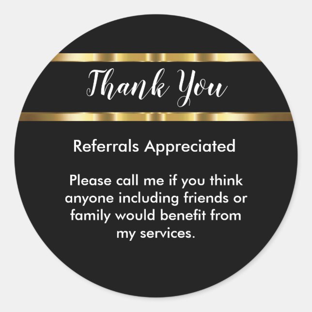 Classy Real Estate Theme Referral Thank You Classic Round Sticker (Front)