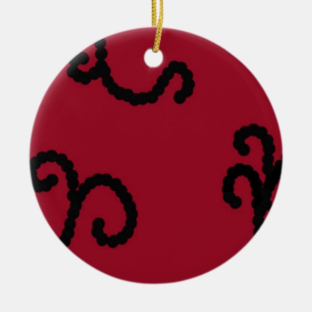 Classy Red and Black Beaded Swirl Ceramic Ornament (Front)