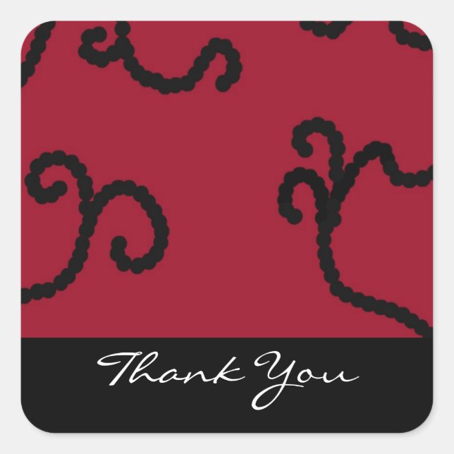 Classy Red and Black Beaded Thank You Square Sticker (Front)