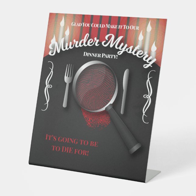 Classy Red and Black Murder Mystery Dinner Pedestal Sign (Front)