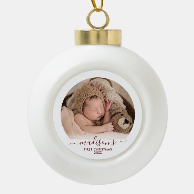 Classy Red Baby's 1st  Ceramic Ball Christmas Ornament (Front)