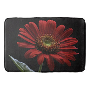 Classy Red Daisy On Black, Bath Mat