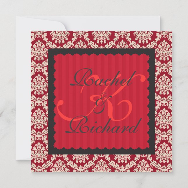 CLASSY RED DAMASK INVITATION FOR RENEWAL OF VOWS/ (Front)