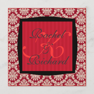 CLASSY RED DAMASK INVITATION FOR RENEWAL OF VOWS/W