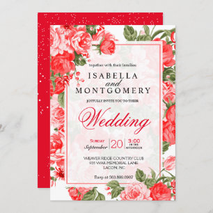 Classy Red Floral Wedding Invitation