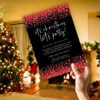 Classy Red Glitter Borders Lets Party Christmas 