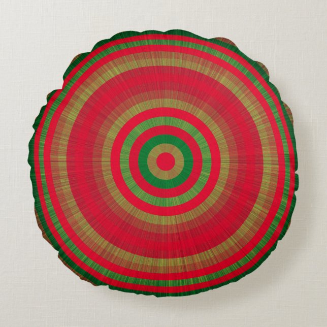 Classy Red Green Gold Dot Pattern Round Pillow (Front)