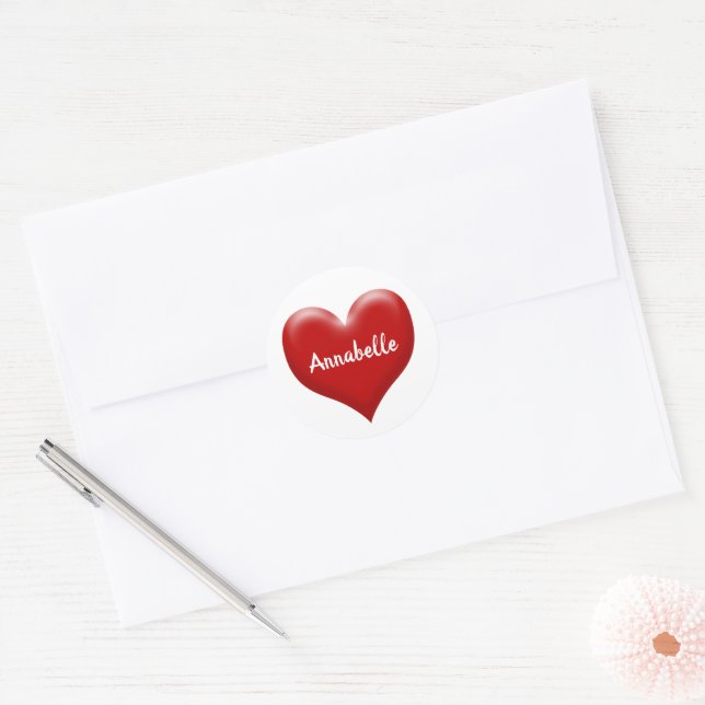 Classy Red Heart Classic Round Sticker (Envelope)