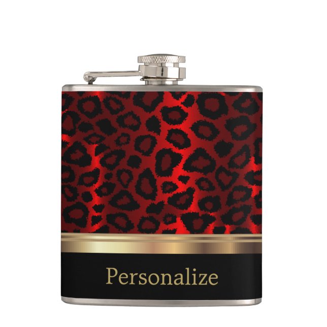 Classy Red Leopard Animal Print Hip Flask (Front)