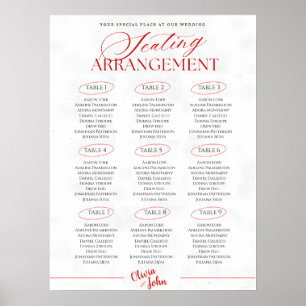 Classy Red Minimalist Wedding Seating Chart Poster