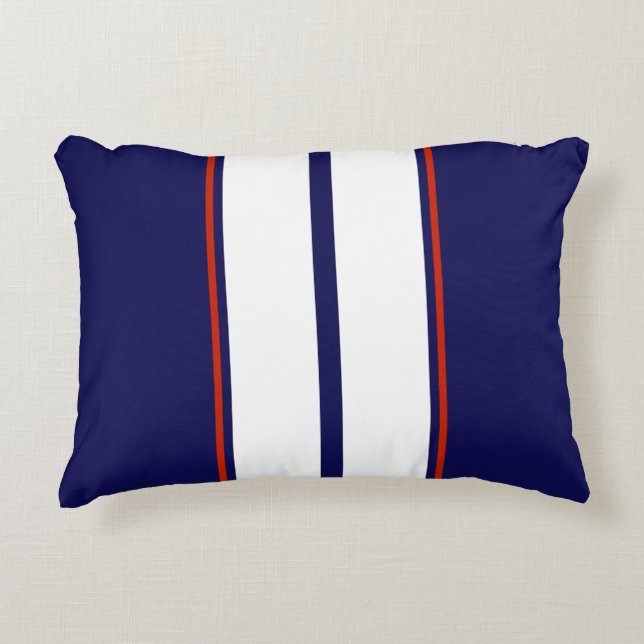 Classy Red, White, and Blue Racing Stripes Accent Pillow (Front)