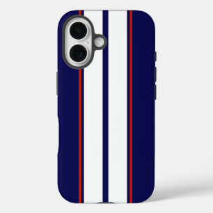 Classy Red, White, and Blue Racing Stripes iPhone 16 Case
