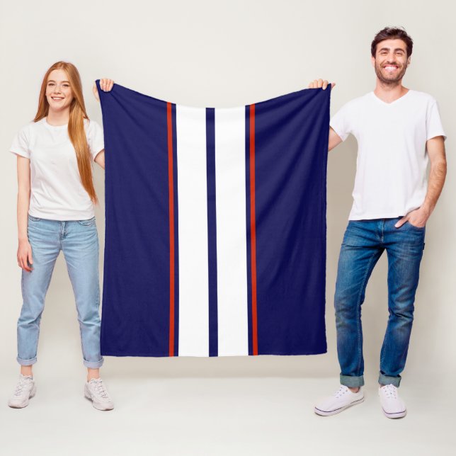 Classy Red, White, and Blue Racing Stripes Fleece Blanket (In Situ)