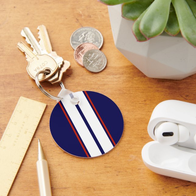 Classy Red, White, and Blue Racing Stripes Keychain (Desk)