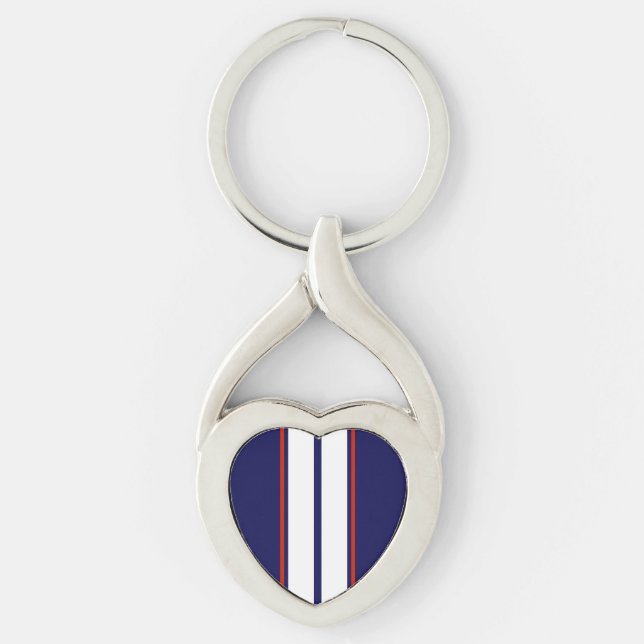 Classy Red, White, and Blue Racing Stripes Keychain (Front)