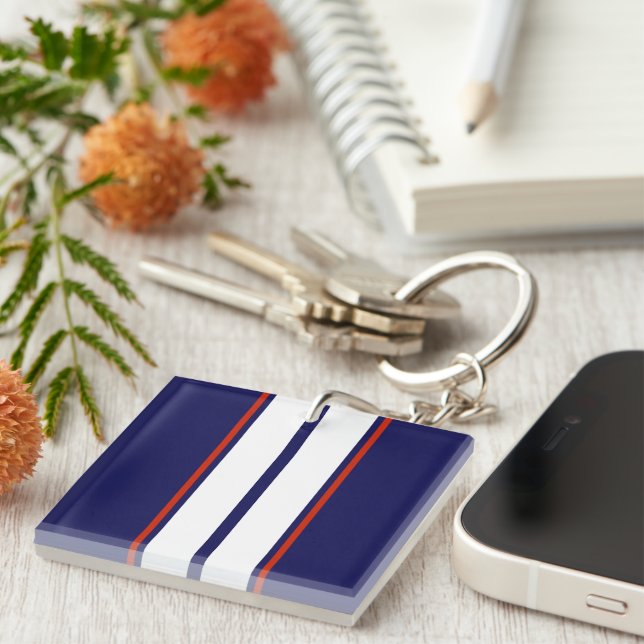 Classy Red, White, and Blue Racing Stripes Keychain (Front Right)