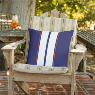 Classy Red, White, and Blue Racing Stripes Outdoor Pillow