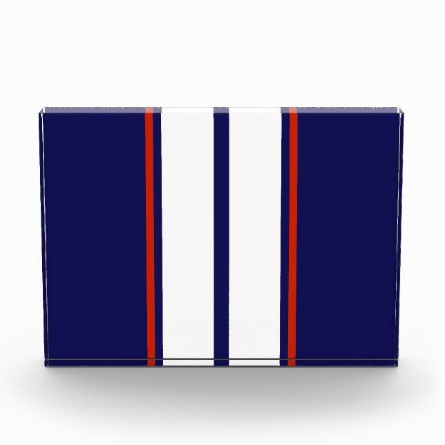 Classy Red, White, and Blue Racing Stripes Photo Block (Front)