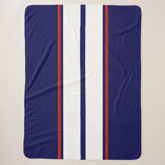 Classy Red, White, and Blue Racing Stripes Sherpa Blanket (Front)