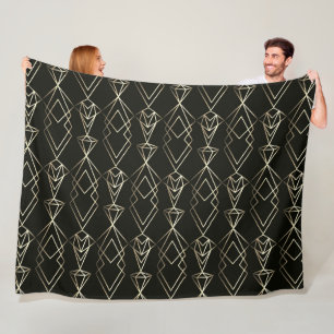 Classy Retro Design in Black and Gold  Fleece Blanket