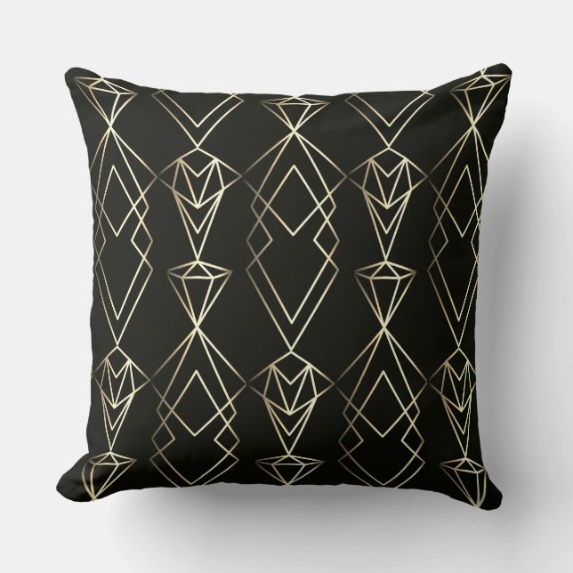 Classy Retro Design in Black and Gold  Throw Pillow (Front)