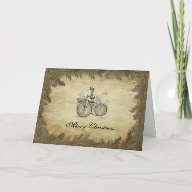 Classy retro old bike Christmas calendar Holiday Card (Front)