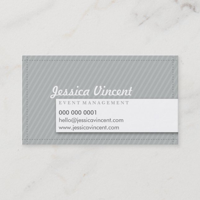 CLASSY RETRO STITCH plain modern silver grey Business Card (Front)