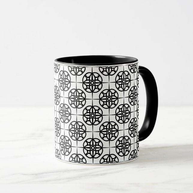 Classy Retro Vibe Geometric Pattern Mug (Front Right)