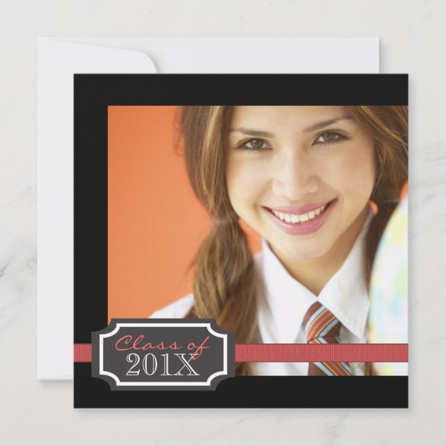 Classy Ribbon Square Photo Graduation Invitation (Front)