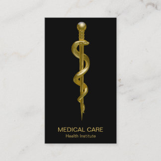 Classy Rod of Asclepius Medical Gold on Black Business Card