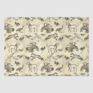 Classy Roman Mosaic Animals Beige Tissue Paper